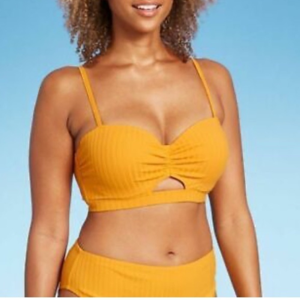 NWOT Shade & Shore Light Lift Keyhole Bikini Bra & Bottom Yellow 34C/M 2 PC Set*